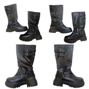 Women's Leather Knee High Black Heels By Chase And Chloe Size 8 Wide